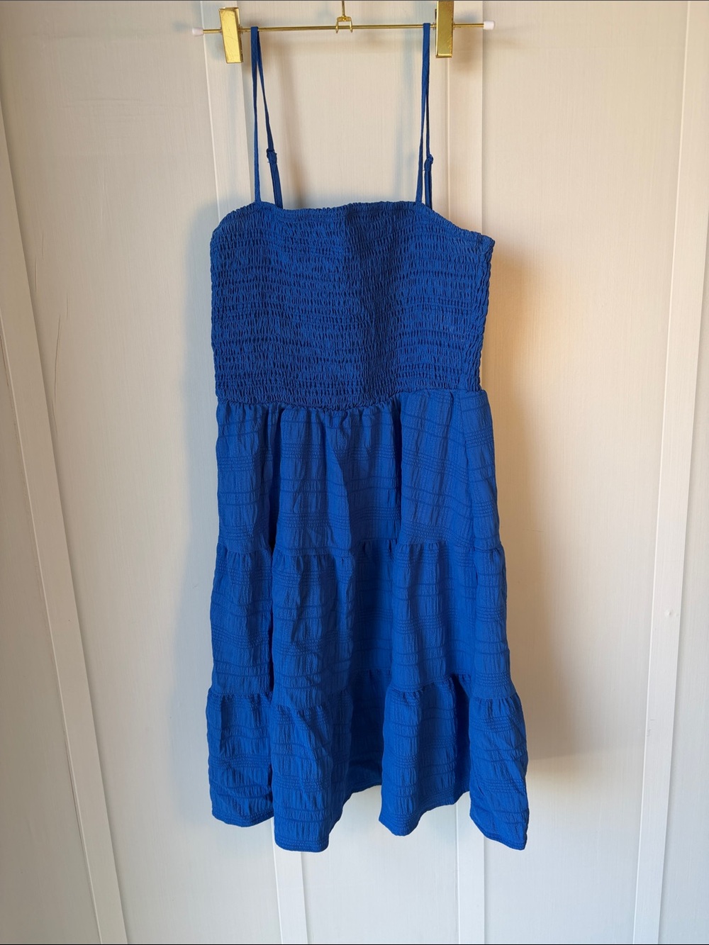 Blue Smocked Strap Sundress